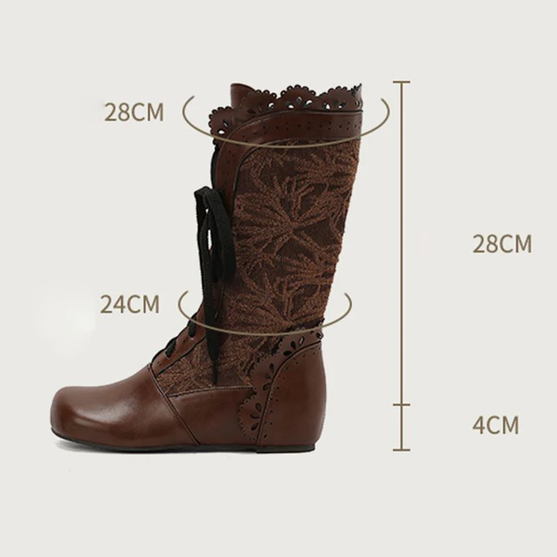 

REAVE CAT 2025 Fashion Ladies Mid Calf Boots Round Toe 4cm Heel Lace Up Plus Size 44 48 49 50 Sweet Daily Red Green White Brown