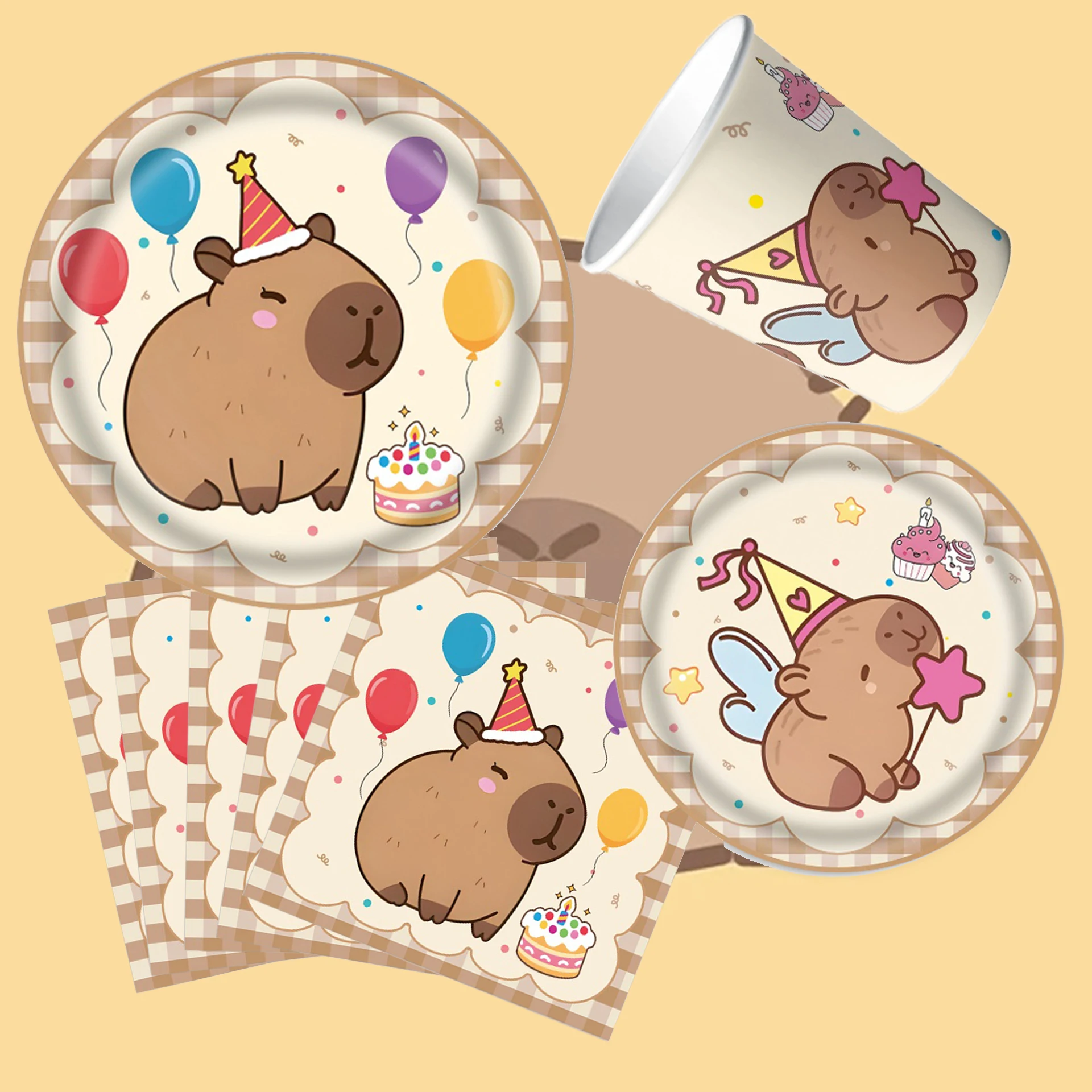 Image of Neue Capybara Them Geburtstag Party Supplies Mädchen Kind Capybara Alles Gute zum Geburtstag Dekoration Kit Teller Tasse Servietten Tischdecke Luftballons
