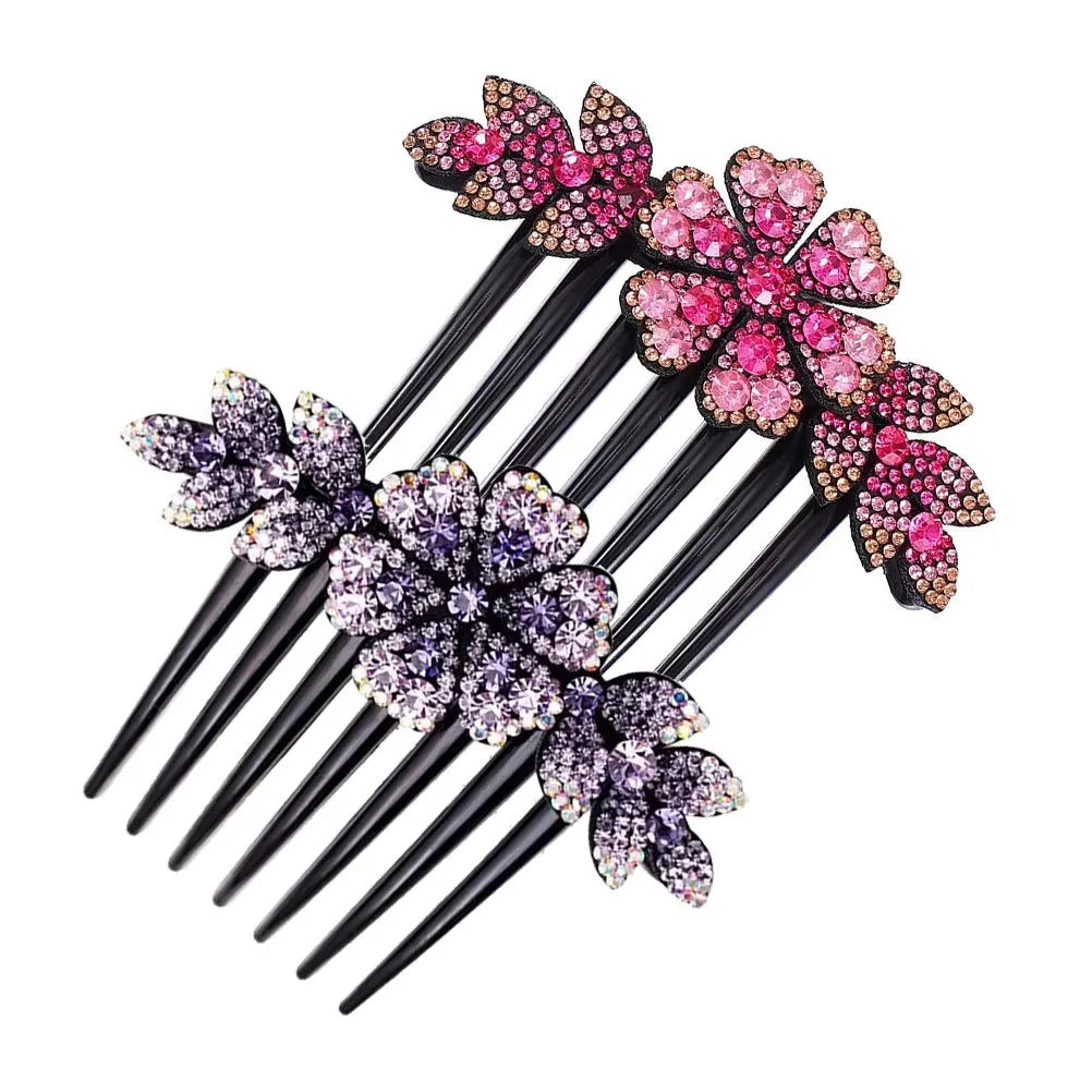 

2Pcs Rhinestone Flower Hair Side Comb Sparkly Rhinestones Wedding Party Decor Styling Tool for Women Flower Hair Comb
