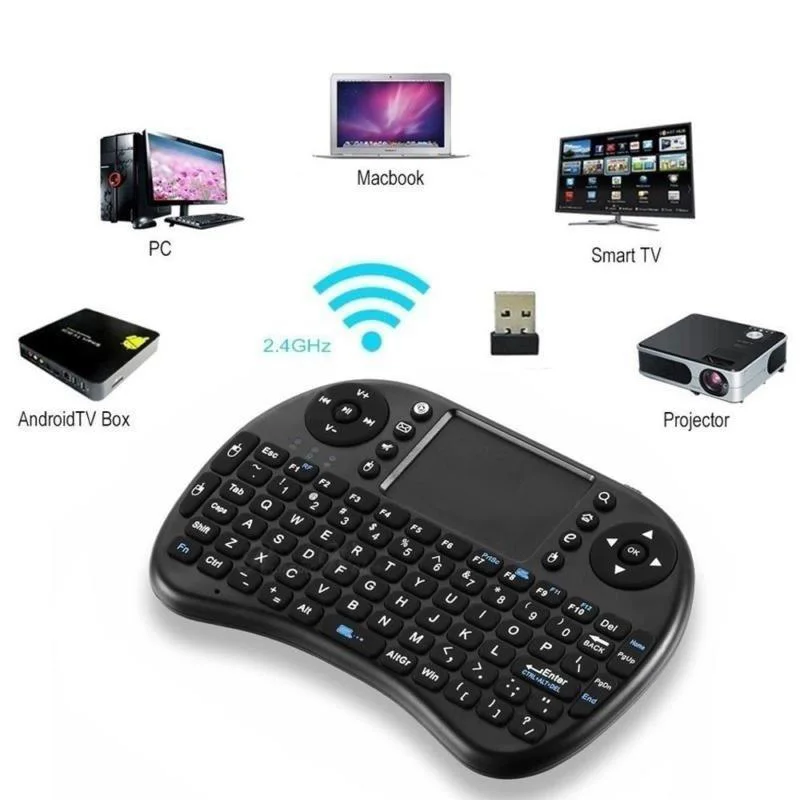 i8 2.4G لوحة المفاتيح اللاسلكية مع لوحة اللمس الإنجليزية لوحة المفاتيح الصغيرة Air Mouse لوحة المفاتيح المحمولة لأجهزة الكمبيوتر المحمول أندرويد TV BOX العارض