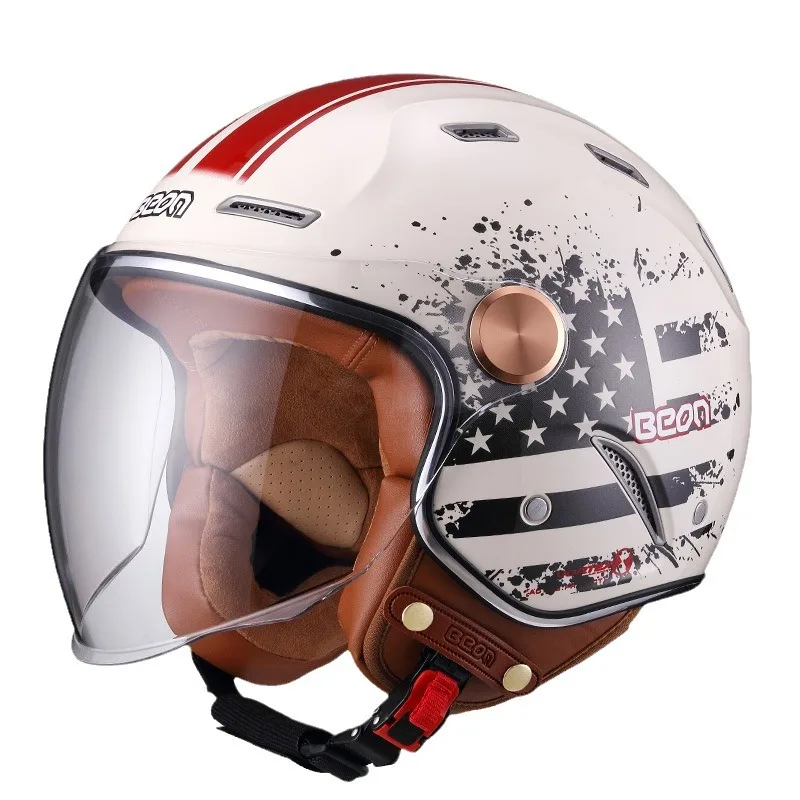 

BEON Motorcycle Helmets Retro Open Face Dual Visor Helmets Quarters Half Helmets Moto Casco Four Seasons