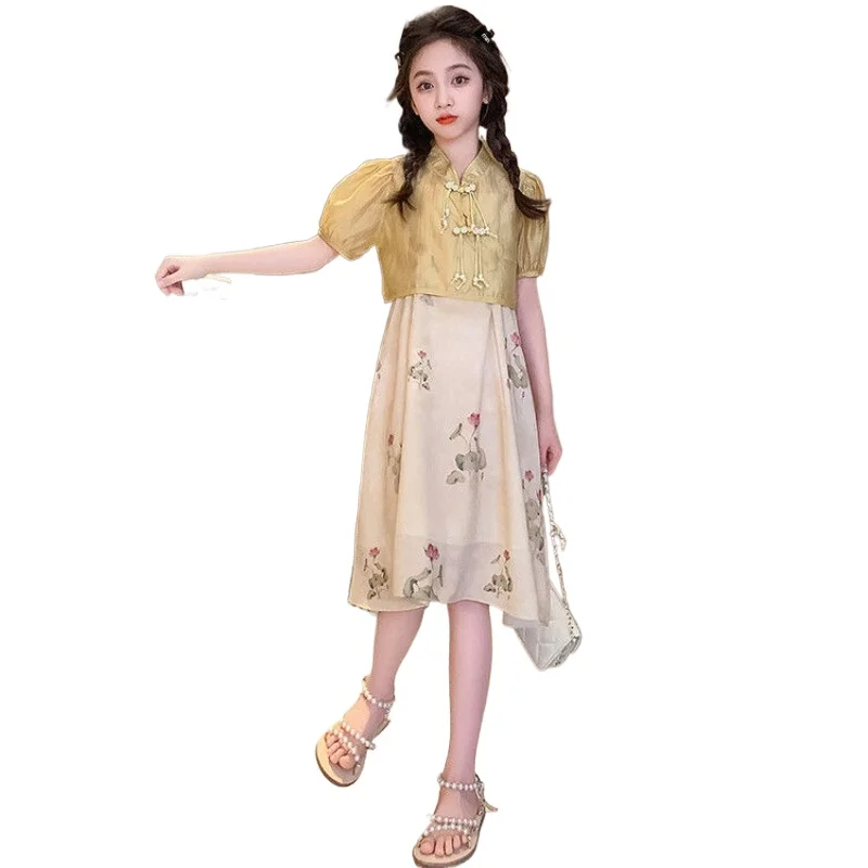 Meninas vestido de verão 2025 adolescente padrão floral vestido de praia para menina bohemia princesa crianças vestidos traje 5 6 7 8 9 10 12 anos