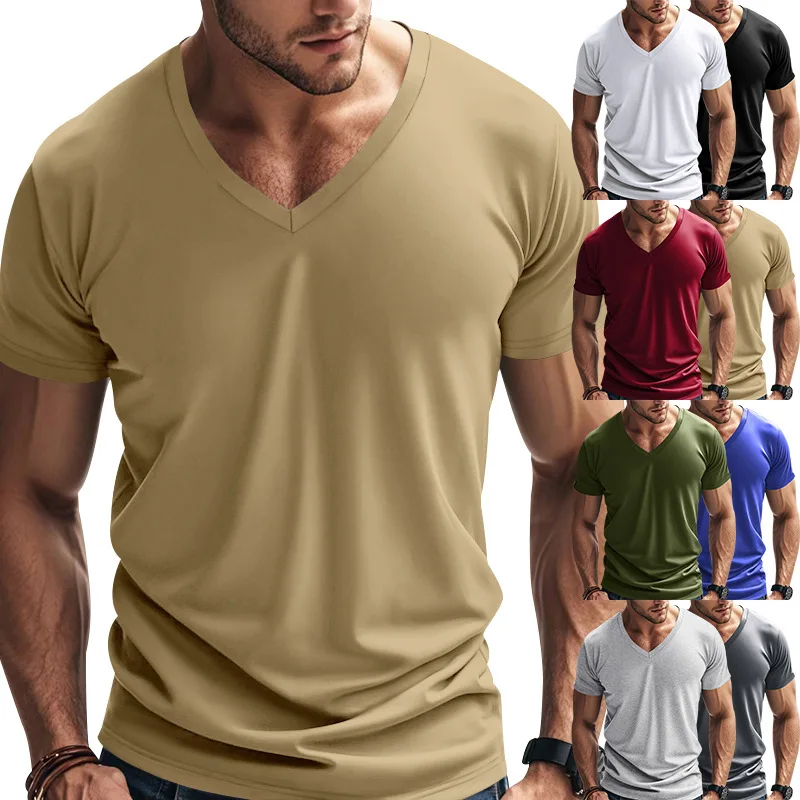 

Men's V Neck Short Sleeve Shirt 2026 Summer Quick Dry Breathable Casual Sports T-Shirt Hawaiian Shirt Daily Casual Shirt