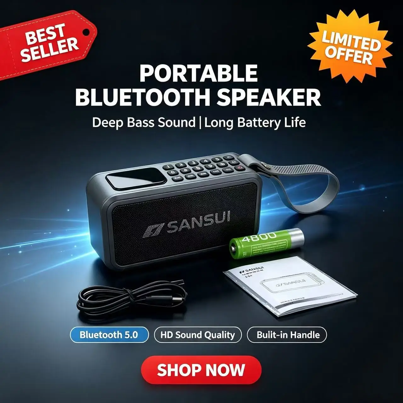 SANSUI F62 Wireless Bluetooth Speaker Portable Elderly FM Radio 4800mAh Battery Life Outdoor Sports Caixa De Som Recorder