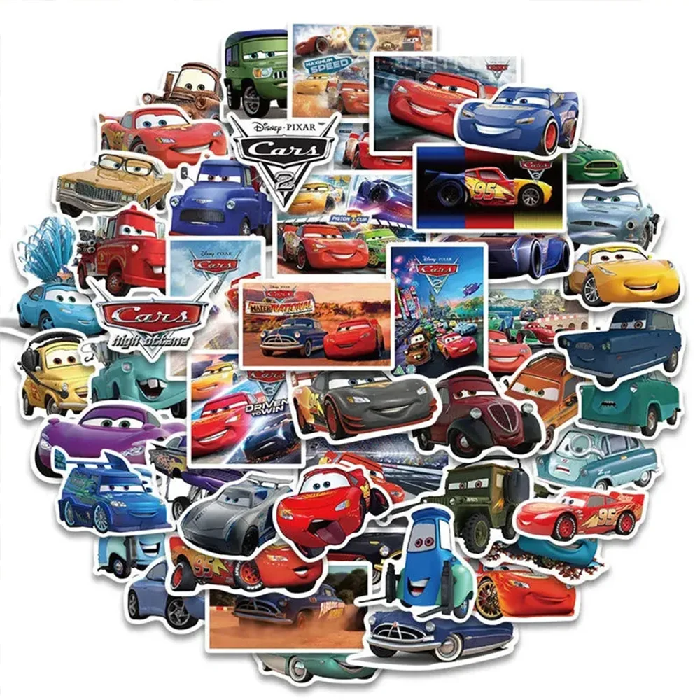 10/30/50PCS Disney Cars Lightning Mcqueen Stickers Cool Cartoon Graffiti Decals for Water Bottle Fridge Anime Sticker Wholesale