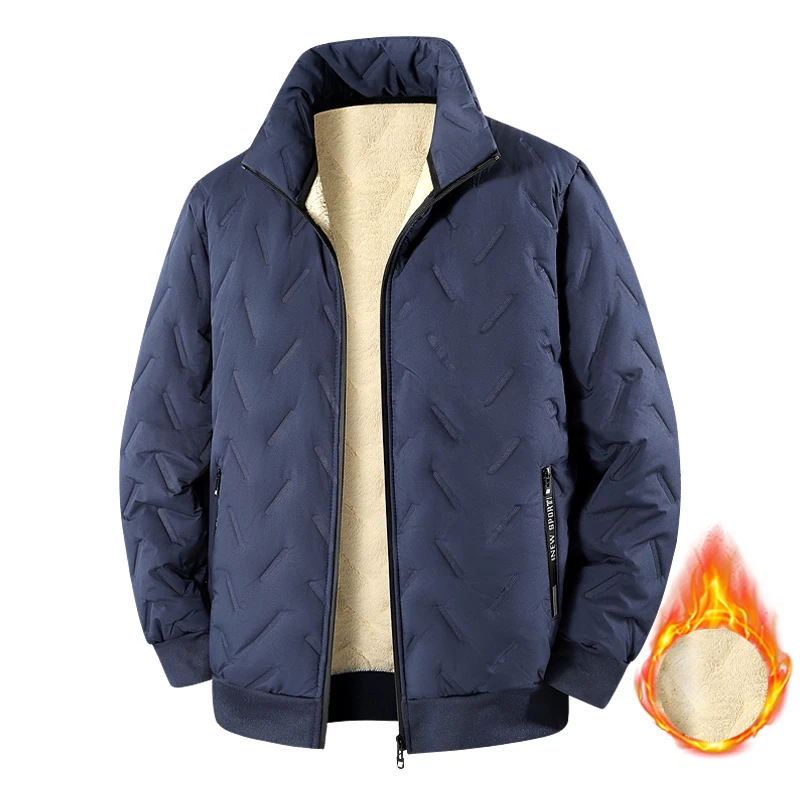 Autumn Winter Bomber Jacket Men Diamond Pattern Fleece Lined Casual Jacket Men Fashion Clothing New Slim Fit Warm Coat