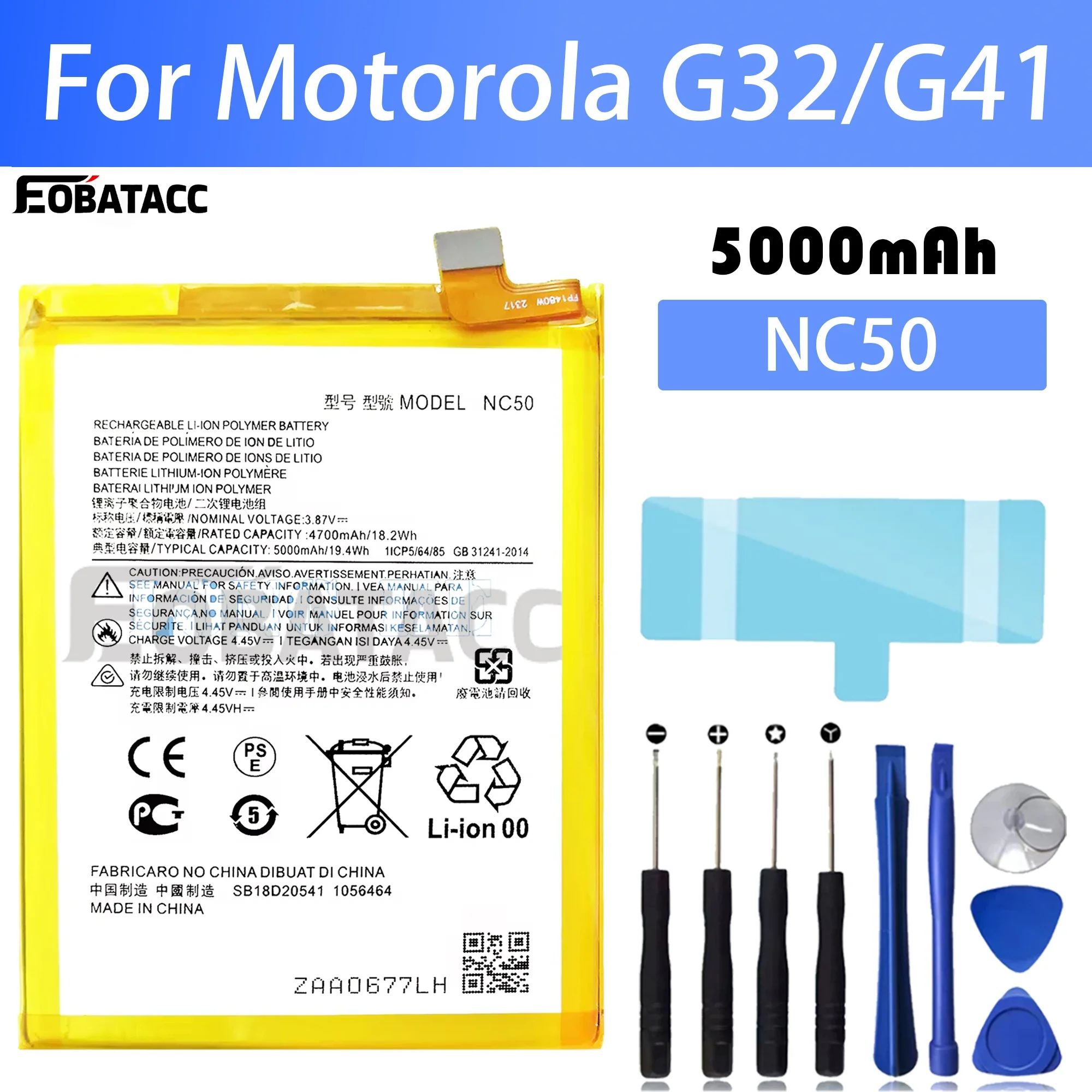 

100% New Original Battery NC50 For Motorola G32/G41Battery + Free Tools