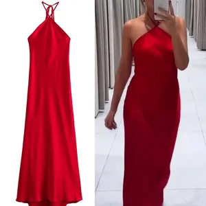 Long headboard traf-coated women, backless satin dress, out of shoulder, sexy midi dresses, elegant party dress, 2022 6 Main Sales Satin Dress - №4