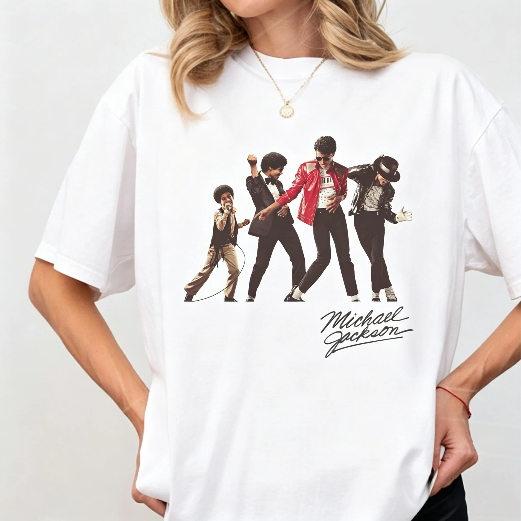 Michael Jackson Vintage Signature Shirt 2026 Summer Men's Women's Oversized Casual Street Clothing Y2k Style Sportswear Retro