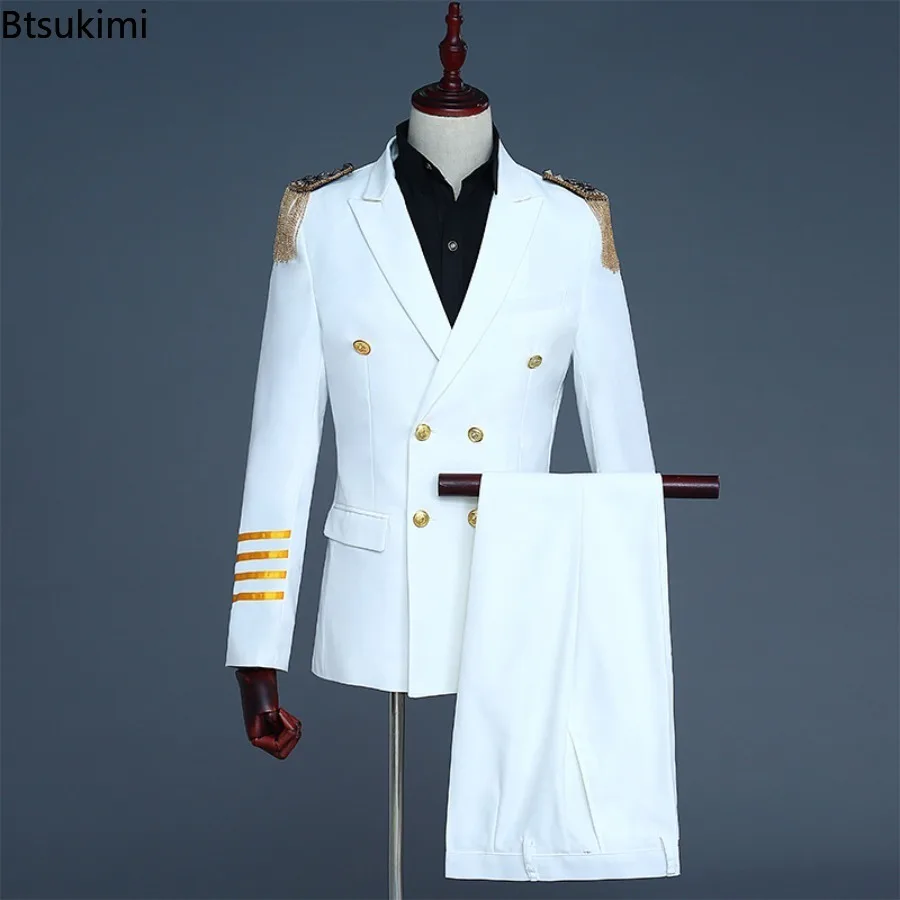 Airline Captain Uniform for Men Party Career Day Dress Up Pilot Cosplay Costume Officer Work Clothes Two Piece Sets Jacket Pants