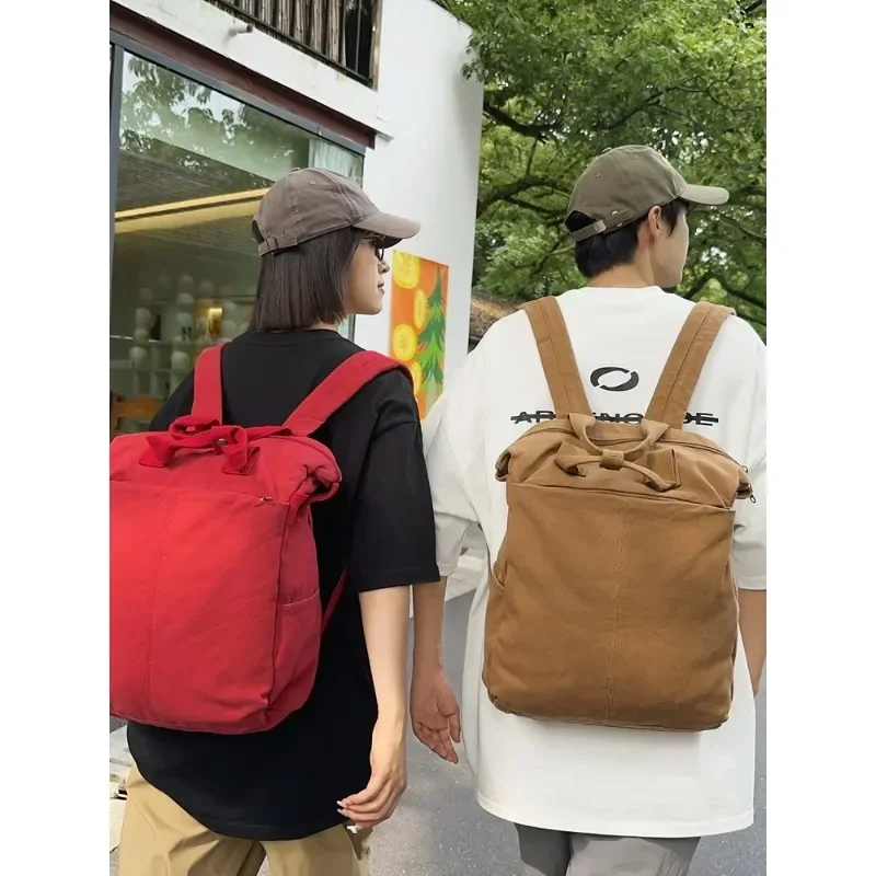 Simple Solid Canvas School Bag High Capacity Backpacks Practical Hand Bags 2024 Hot Sale Bags for Girls and Boys Mochila