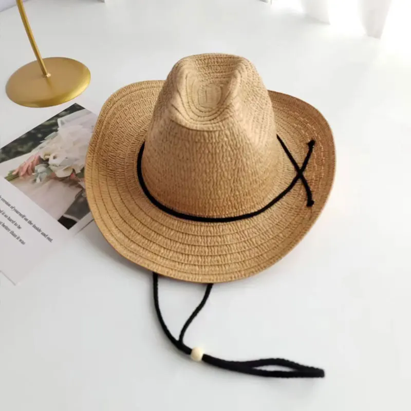 Straw Cowboy Hats Western Cowgirl Hat for Summer Holiday  9933 15 Pcs Straw Cowboy Hats Wide Brim Summer Hat Women Men Country main image 0