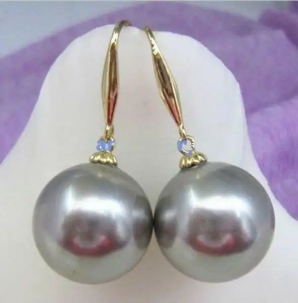 

HOT 16mm Perfect Round AAAA + Gray South Sea Shell Pearl Earrings