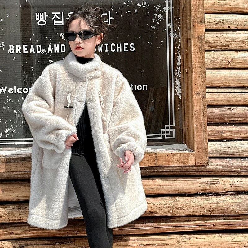 winter teenage girls Plus Velvet Thick jacket junior kids warm Imitation rabbit fur Outwear Windbreak 4-14 child fille overcoat