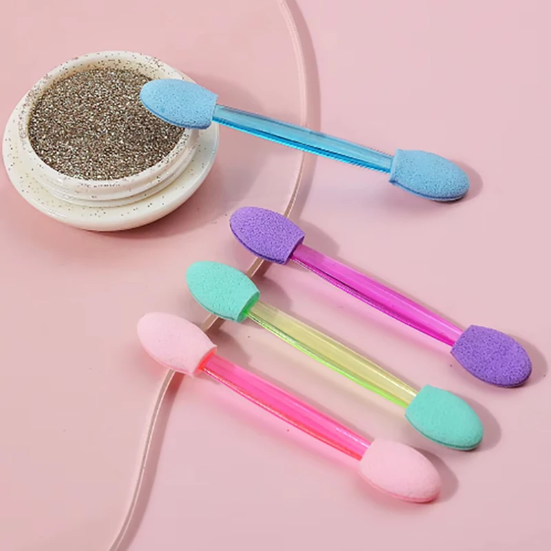 10Pcs Colorful Multifunctional Double Ended Sponge Nail Art Glitter Brush Portable Eyeshadow Stick Makeup Manicure Tool