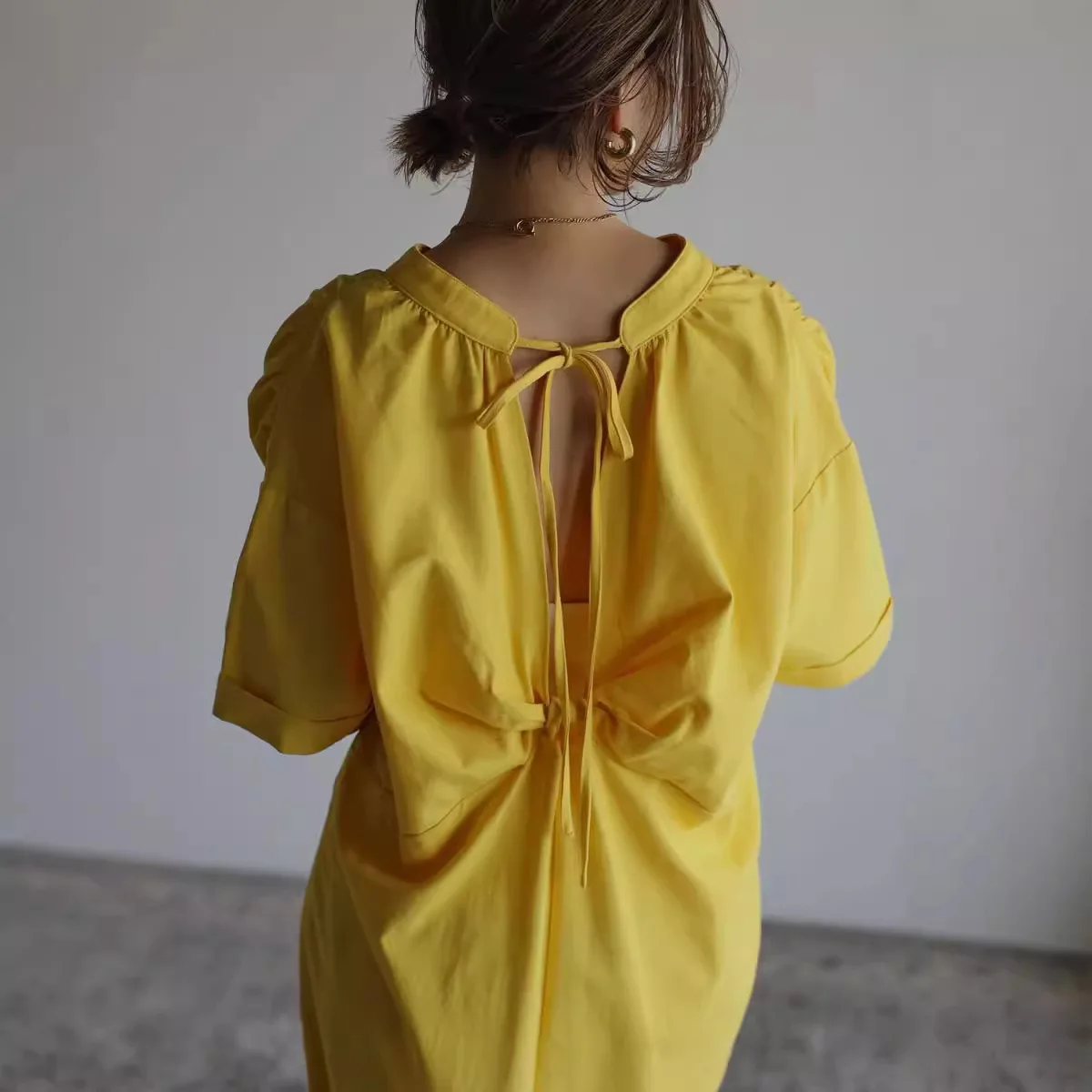Rakuten japonés y coreano nuevo vestido de verano para mujer Casual cómodo Bowknot espalda descubierta manga corta vestido camisero largo fiesta