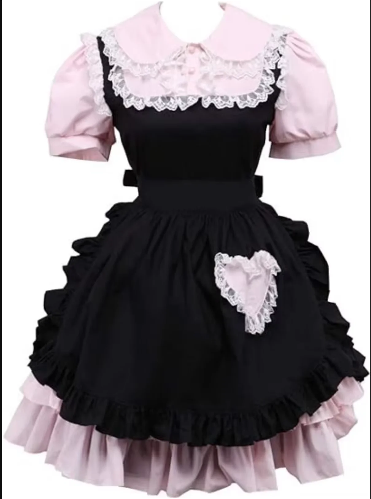 

Hot Selling New Short Sleeve Independent Apron Lolita Adult Maid Cute Doll Neck Lace Lace Embedding Party Dressing Customized