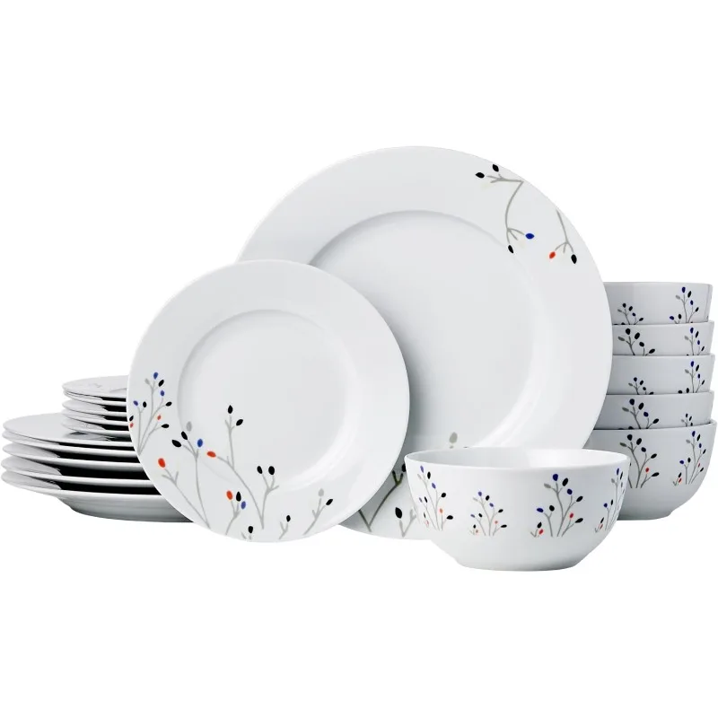 

Amazon Basics 18-Piece Kitchen Dinnerware Set, Plates, Dishes, Bowls, Service for 6, Branches