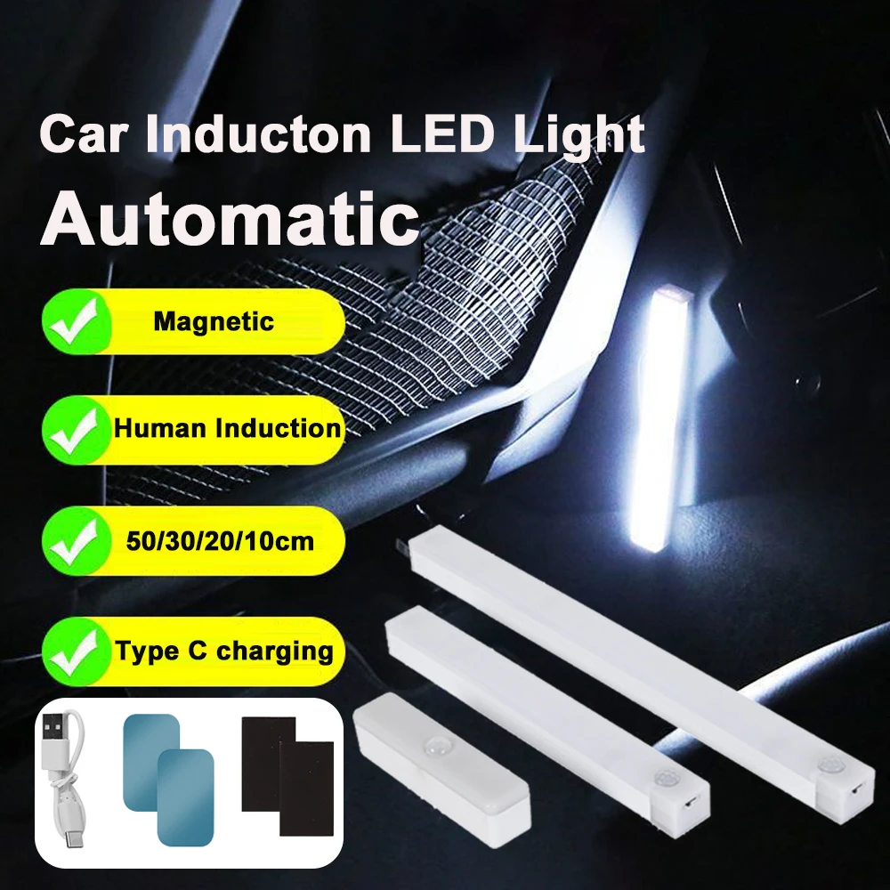 Magnetic Car Sensor Light Strip Bar Lamp Type-C Automatic Induction Light Led Wireless Sensor Light For Trunk Auto Interior