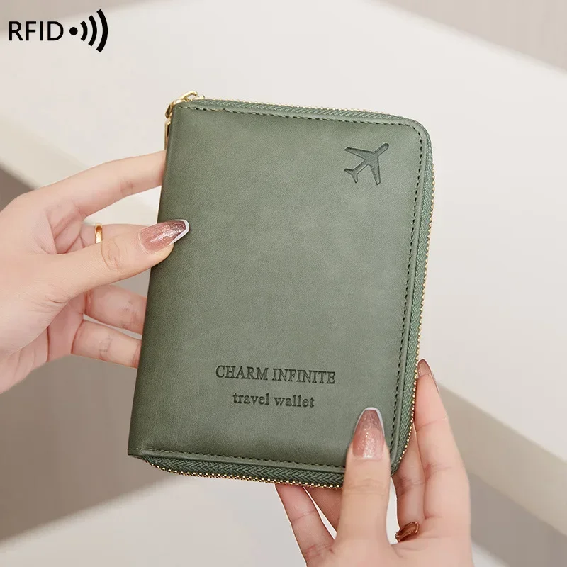 New RFID passport bag cover zipper short travel passport holder multi-functional storage document bag card bag coin purse