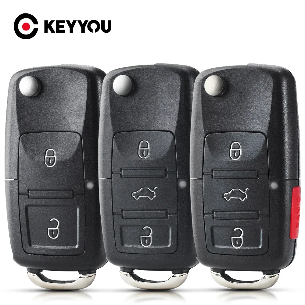 KEYYOU Flip Car Key Shell Case For Volkswagen VW Polo Passat B5 Tiguan Golf MK4 Seat Skoda