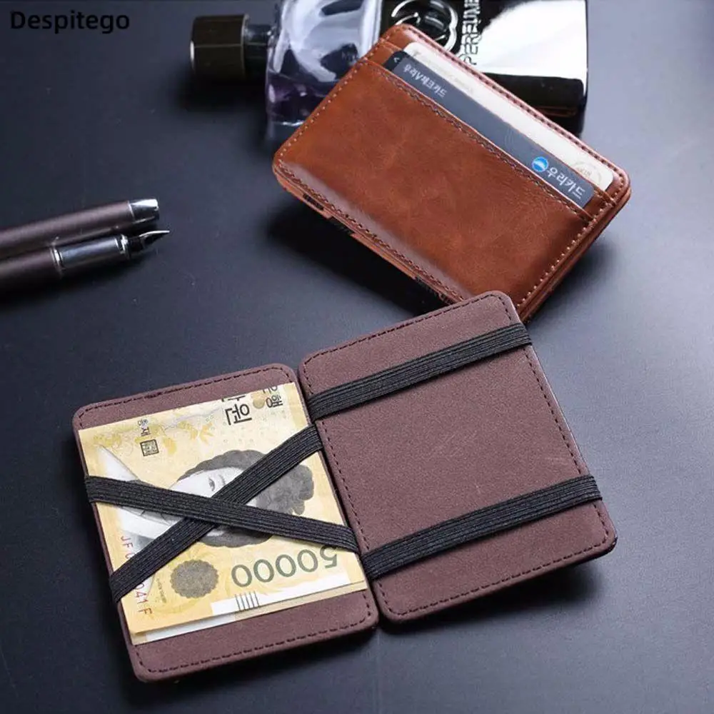 

High Quality Leather Magic Wallets Fashion Small Men Money Clips Card Purse Thin Cash Holder