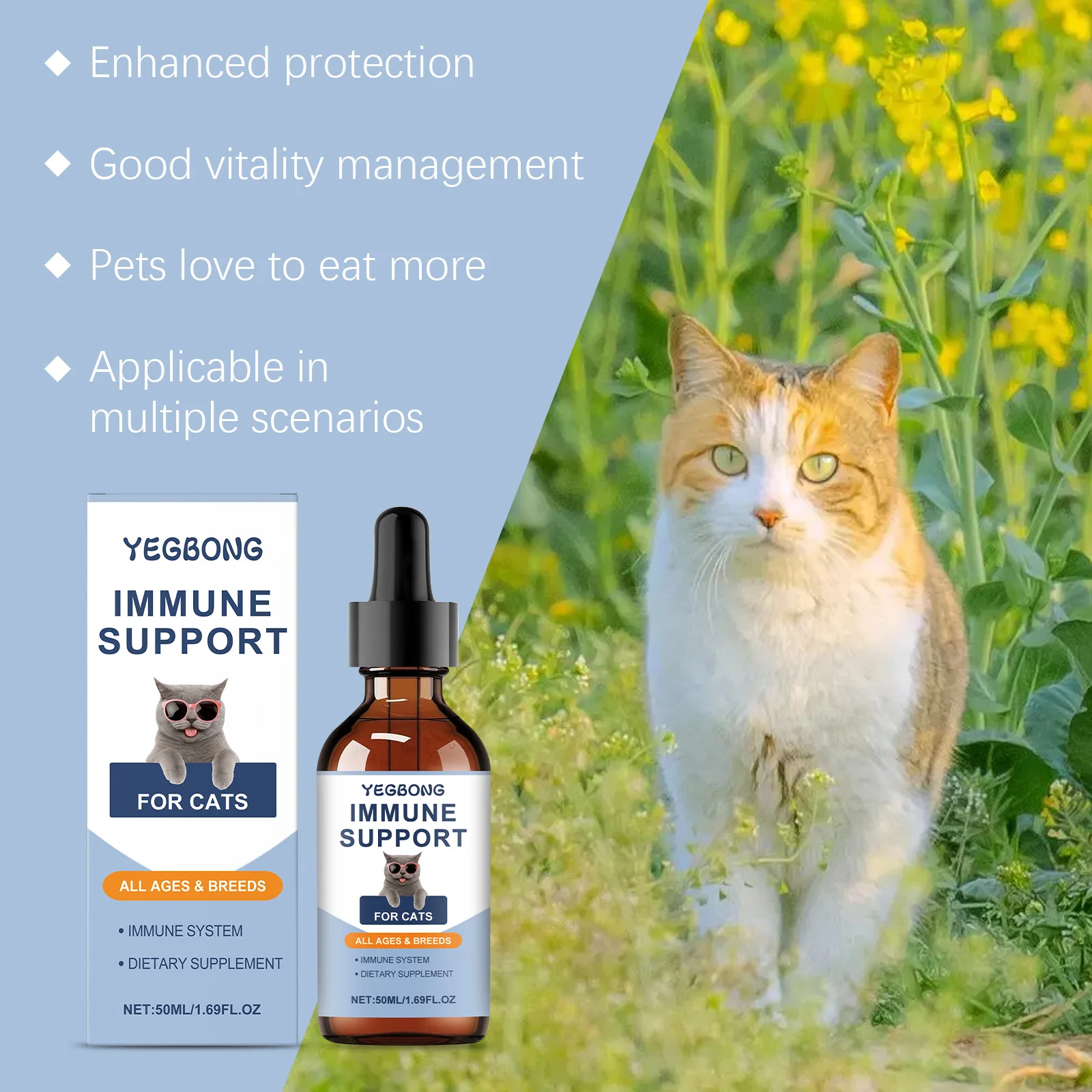 Cat Vitamin Care Drops Daily Nutritional Supplement Promote Cat Growth Support Body Recovery Liquid Vitamin Care for Cats 50ml