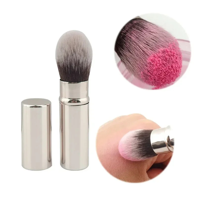 Escova cosmética retrátil pequena, 1 parte, portátil, para o pó de cara, pó, blush, destaque, cabelo da fibra, punho do metal