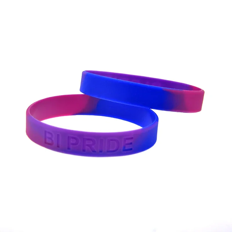 50 Pcs Pink Purple and Blue Subsection Color Pride Silicone Bracelet Adult Size