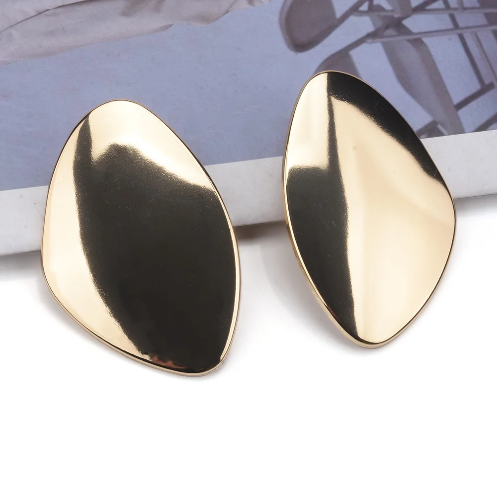 2024 New ZA Fashion Gold Silver Color Irregular Square Metal Large Earrings Women Indian Statement Punk  Big Earrings Jewelry