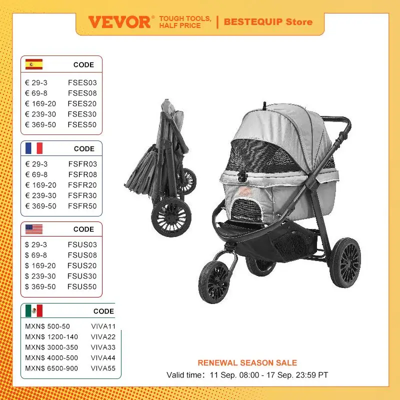 

VEVOR Pet Stroller 3PU Wheels Dog Stroller Rotate with Brakes 75lbs Weight Capacity Storage Basket for Small to Medium Sized Dog