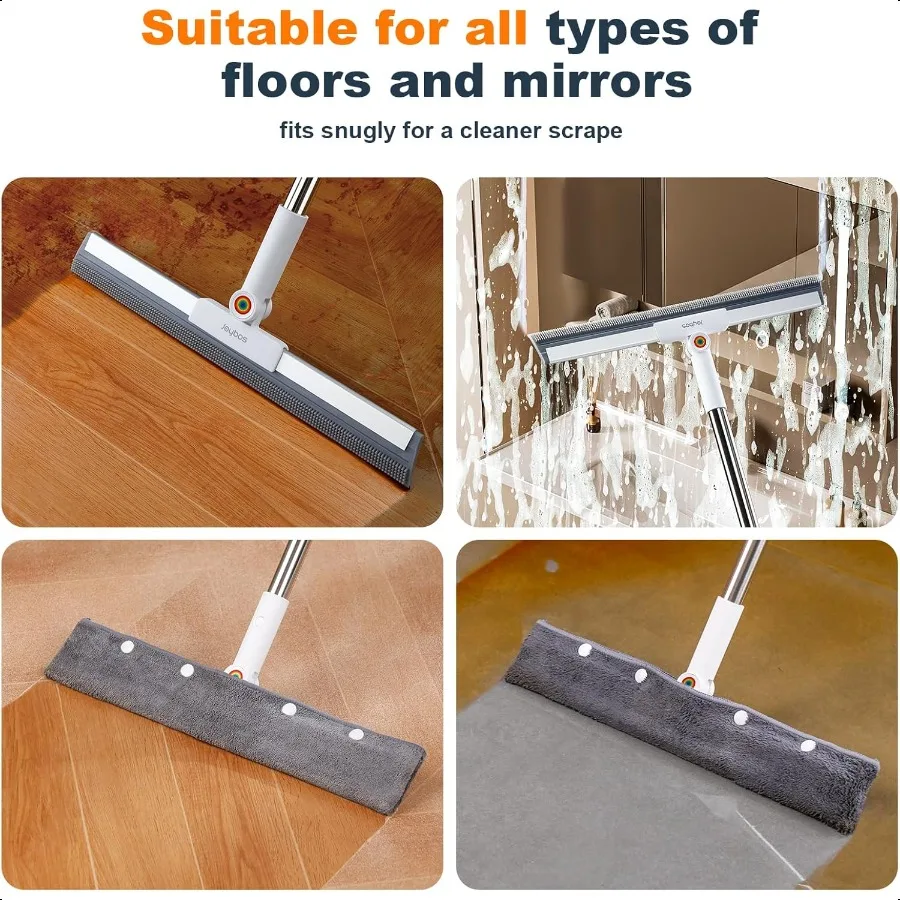 Rubber Squeegee Broom for FloorUpgrade 62" Long Handle Window Squeegee 2 Cleaning Cloths Silicone Pet Hair Remover Magic Broom