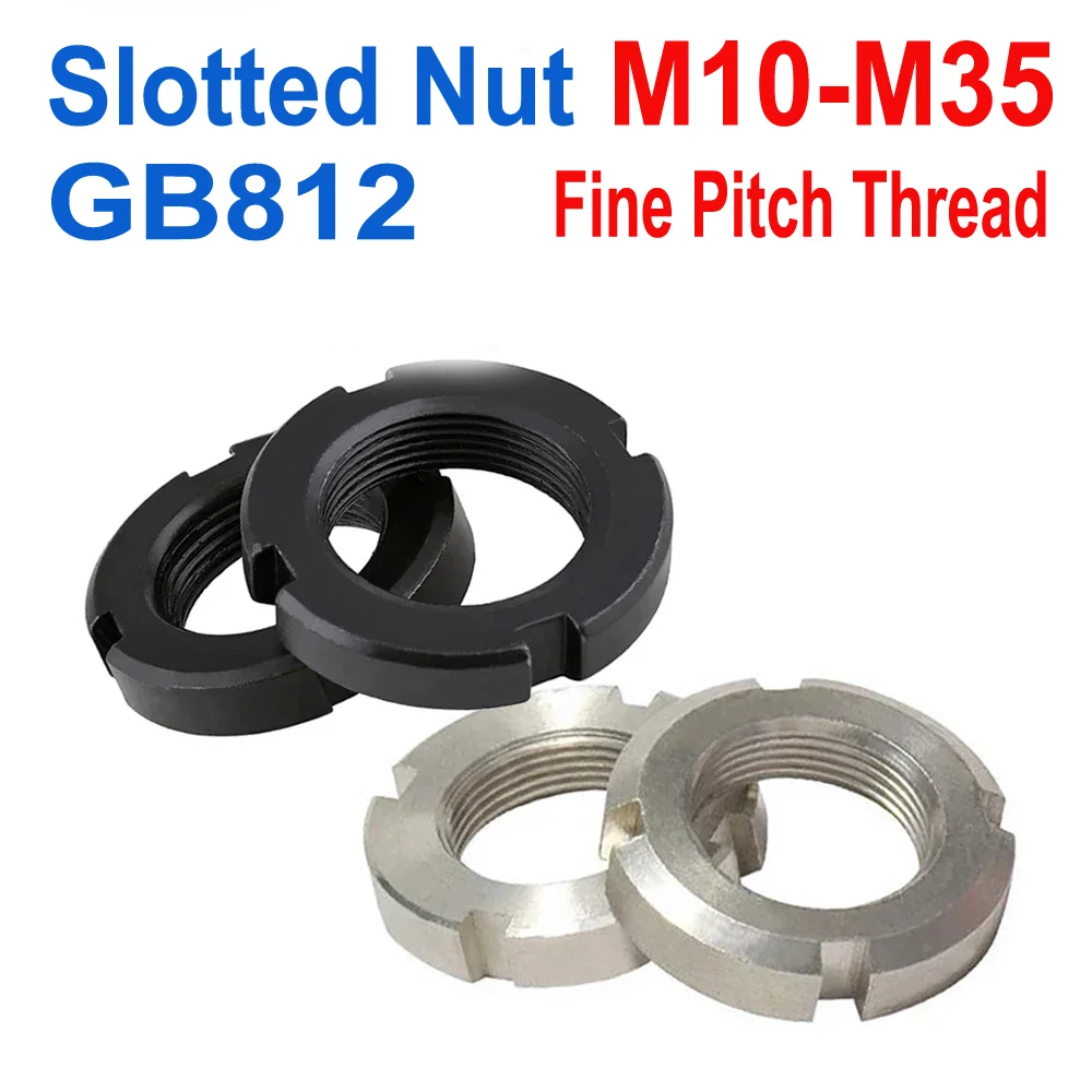 

GB812 Slotted Lock Nuts M10-M35 Fine Pitch Thread SUS304 Stainless Steel Carbon Steel Black Finish for Industrial Use