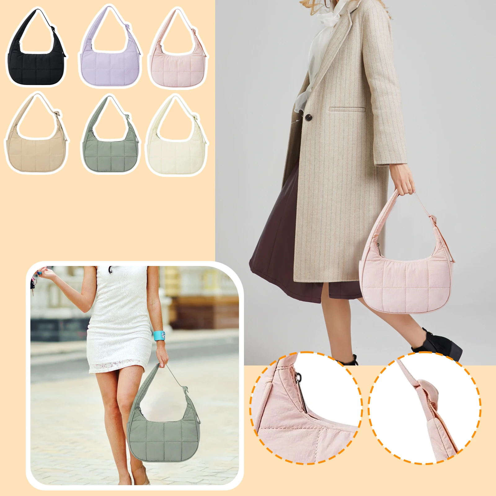 ファッションレディ大容量ショルダーバッグ女性カジュアル無地ダウンバッグ女性シルクコットンハンドバッグ女の子旅行トートバッグ