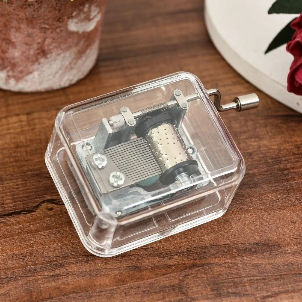 Creative Acrylic Transparent Mini Music Box Clockwork Spring Random Song Dancer Music Box Square Clockwork Music Box Gift