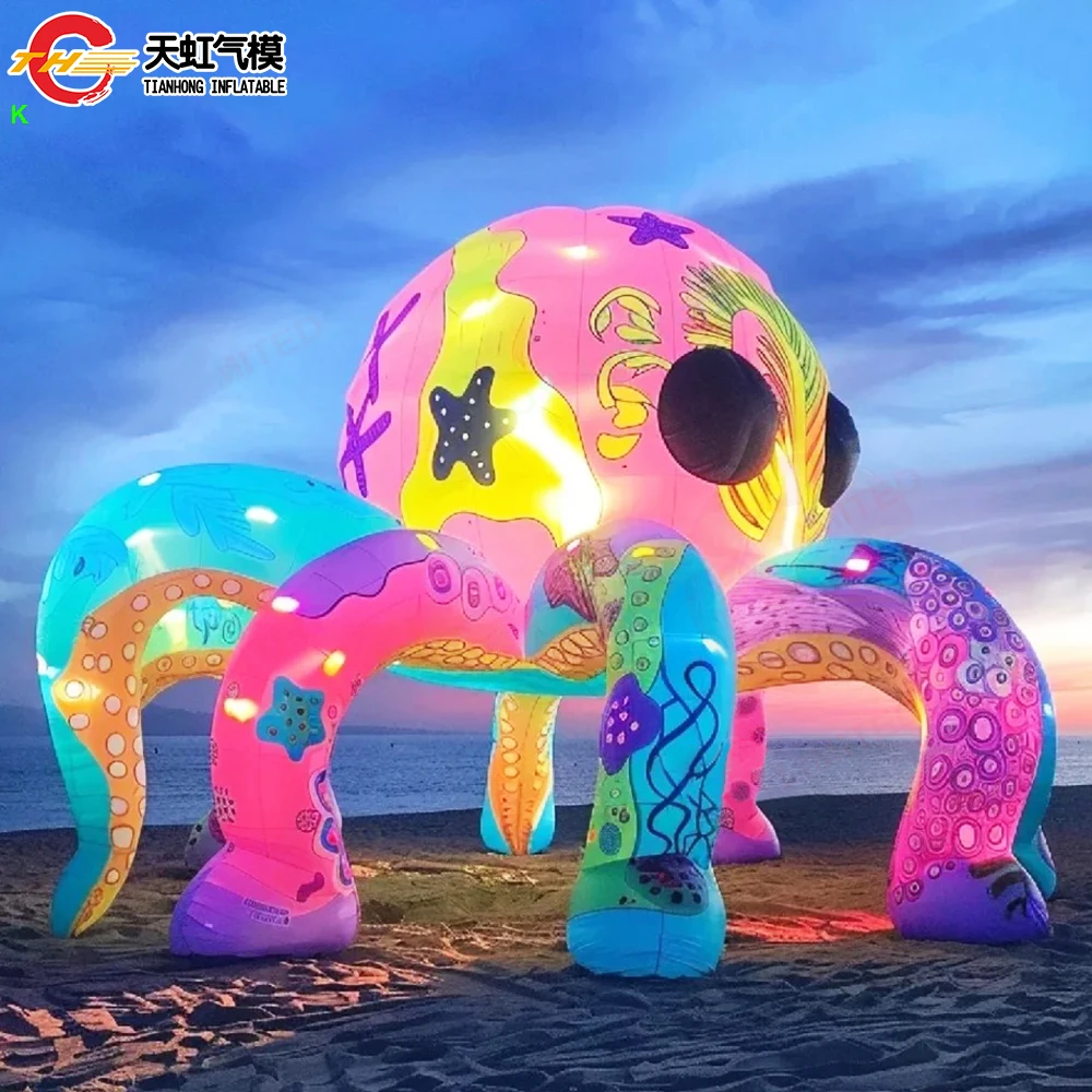 Cabina de pulpo inflable con impresión elegante colorida, envío rápido, con iluminación LED, fondo de tienda de escenario para tentáculos inflables