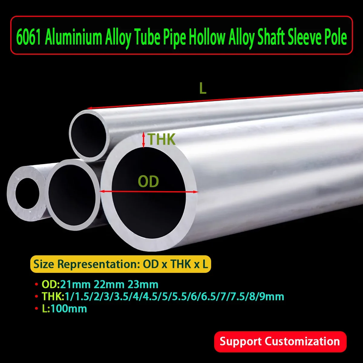 

6061 Aluminum Round Tube Seamless Straight Pipe Tubing CNC Metal OD 21mm 22mm 23mm Length/100mm Thick 1-9mm