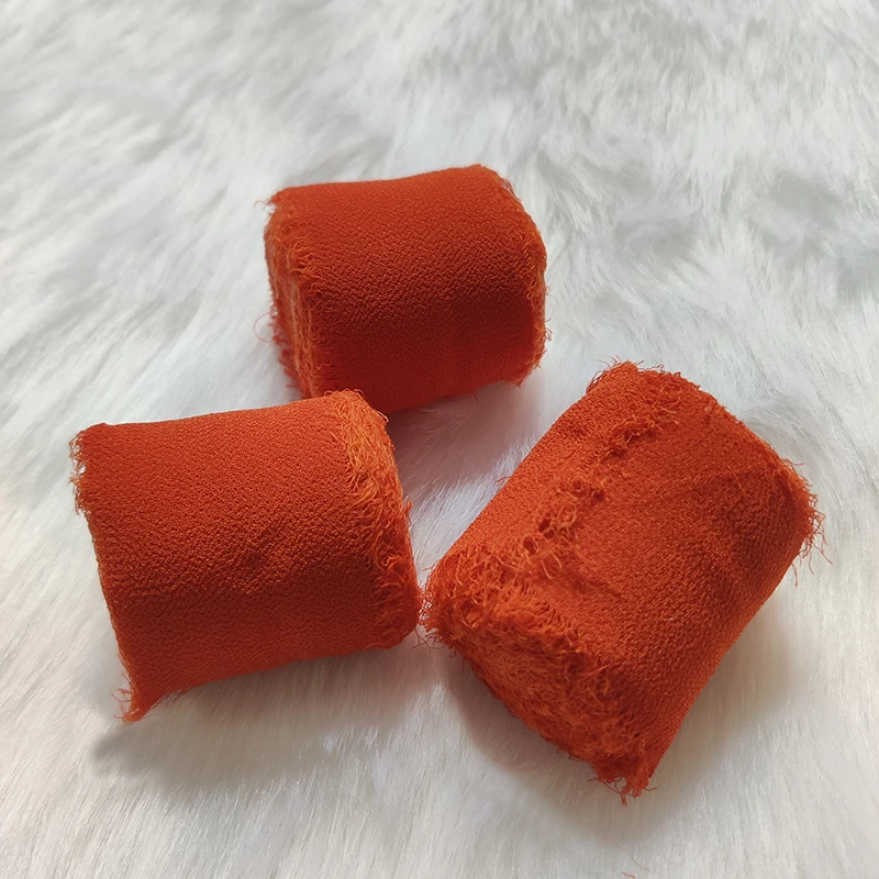 3 Rolls Terracotta Chiffon Fringe Ribbon with Silky Edge for Wedding Invitations, Bouquets, Gift Wrap, DIY Crafts