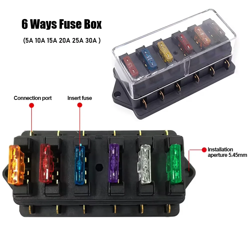 6 Way Car Blade Fuse Box Holder 12V 24V Circuit Fuse Holder Block Power Accessories Set Panel For SUV Board Yacht RV Truck