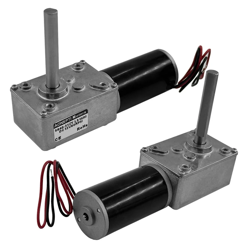 5840-31ZY DC Turbo Worm Geared Motor Power failure self-locking 90°right angle 51MM long shaft motor 12-24V high torque 7~470RPM