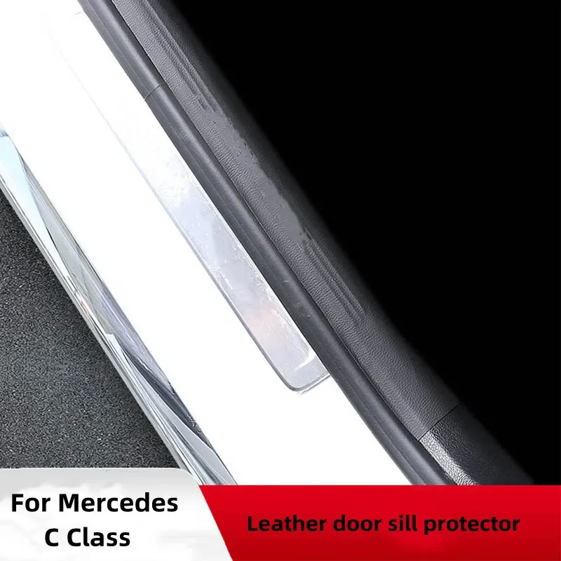 Car Door Sill Anti Kick Sticker Scuff Plate Protector Leather Waterproof Car Door Threshold Strip Tape For Mercedes Benz C Class