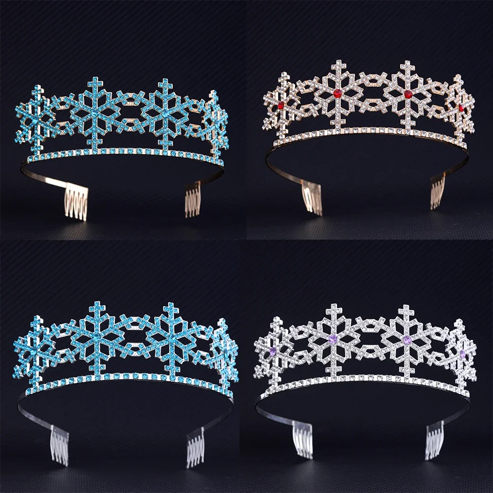 

2024 New Crystal Crown Girls Headwear Korean Snowflake Shape Alloy Rhinestone Tiara Bridal Wedding Birthday Hair Accessories