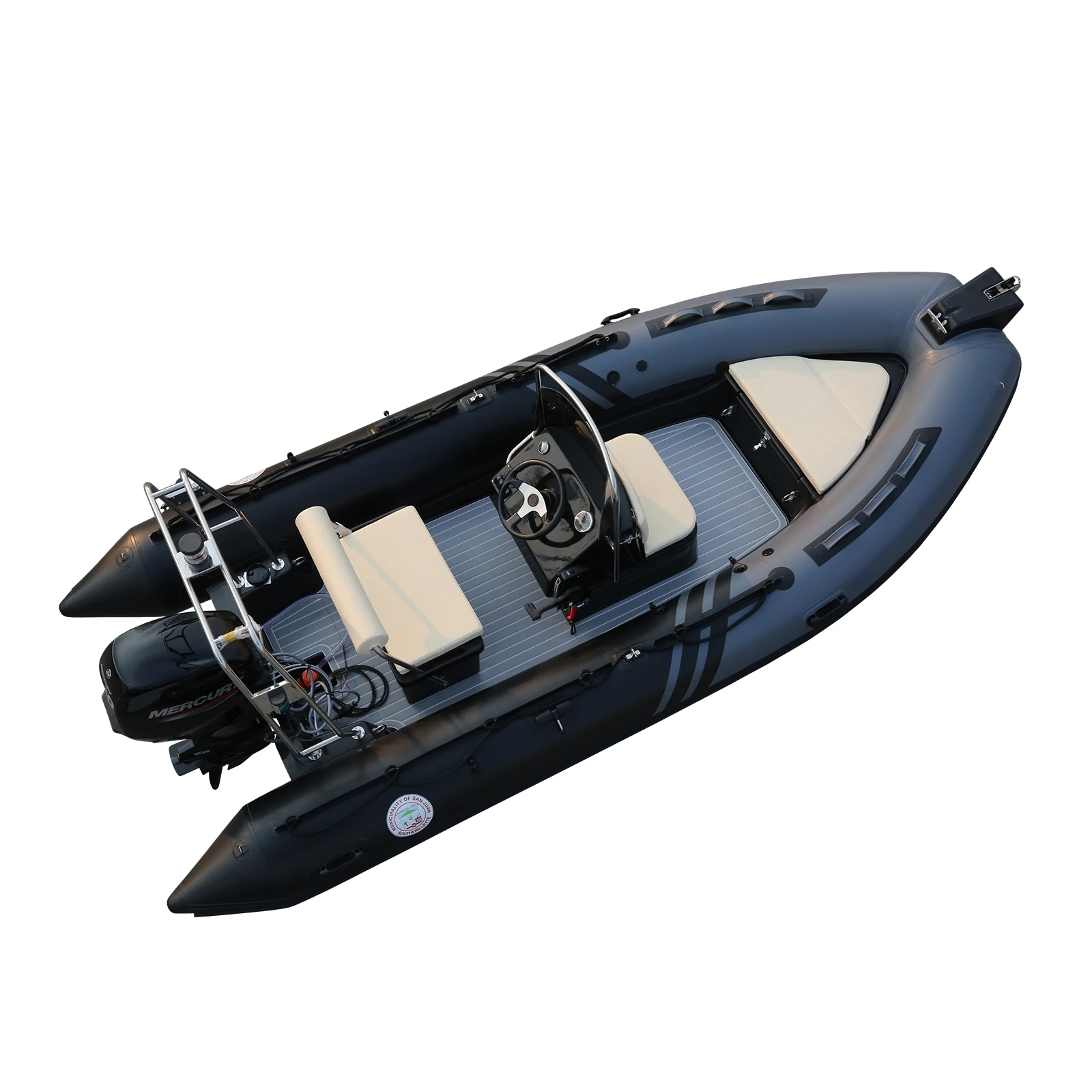 4.3m 6-Person Rib Inflatable Boat Yacht Durable Hypalon Material Fiberglass PVC Hull Outboard Engine Family Fishing Lake Use