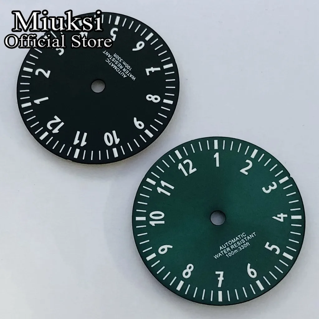 Miuksi 29mm black blue green white watch dial luminous dial fit NH35 NH36 ETA2836 2824 Mingzhu DG2813 3804 Miyota8215 movement