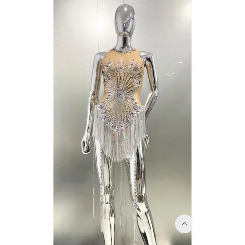 2025Nieuwe collectie pailletten strass strakke kwastje bodysuit sexy bodycon jurk hot girl party stage