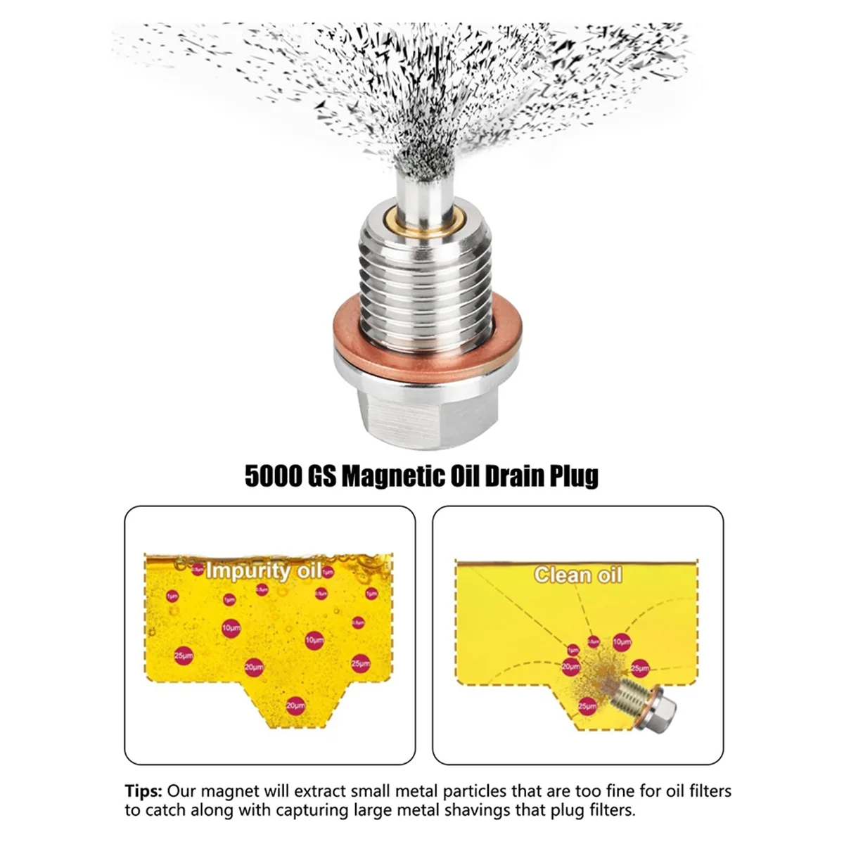 ABZV-Bujón de drenaje de aceite magnético M14 X 1,5 MM 2 uds, tapones de drenaje de aceite de motor de acero inoxidable con 2 uds junta de cobre antifugas