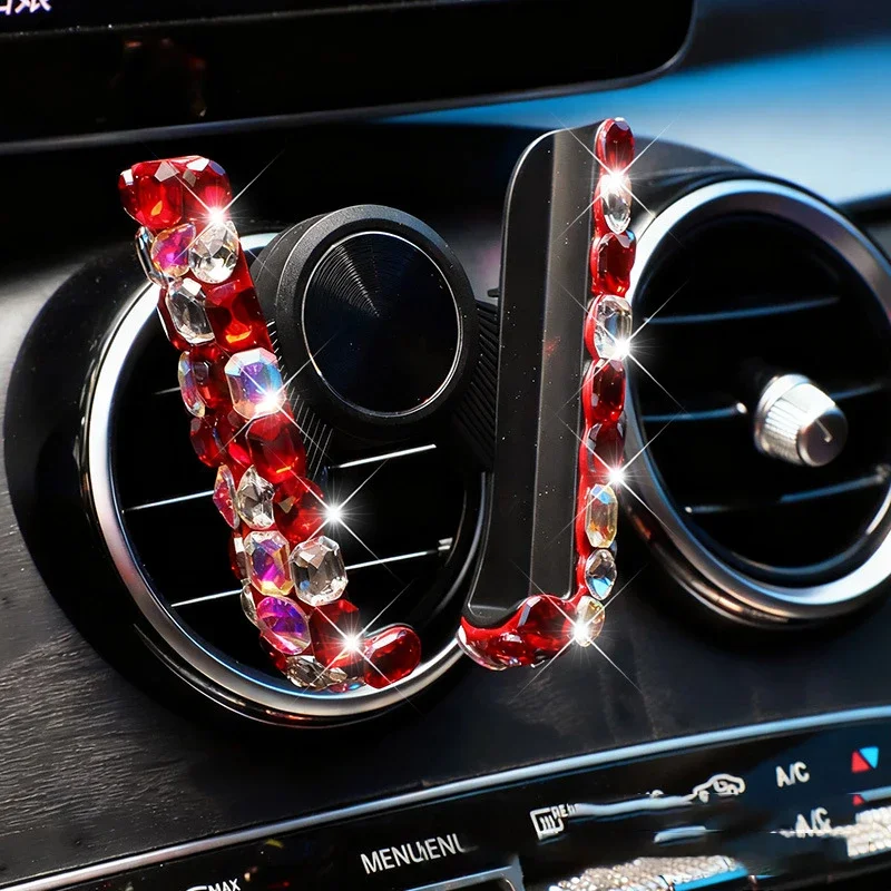 Buckle Type V-shaped Car Phone Holder Bling Diamond Air Vent Bracket Visor Decoration Clip Glasses Frame Car Accessories