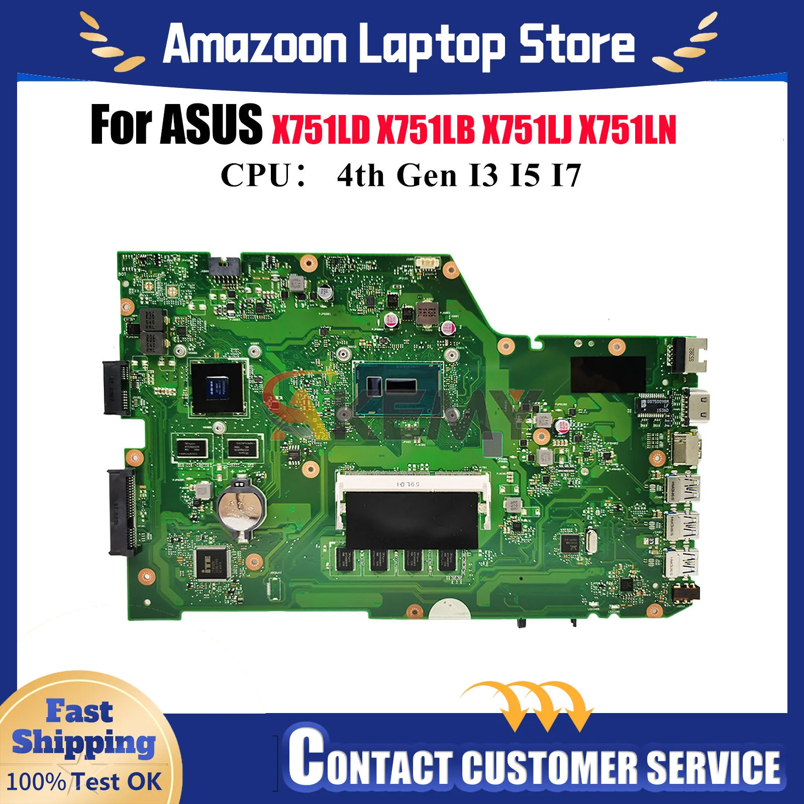 

X751LD Материнская плата для ноутбука ASUS X751LDV X751LJ X751LKB A751L X751LB X751LK X751L K751L X751LN F751L Материнская плата с процессором I3 I5 I7