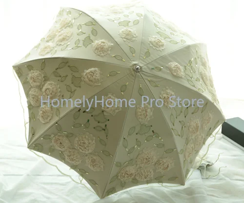 Retro Lace 3D Flower Embroidery Fold Umbrella Black Coated UV Protection Sun Parasol 2 Fold Rainproof Windproof Ladies Sunshade