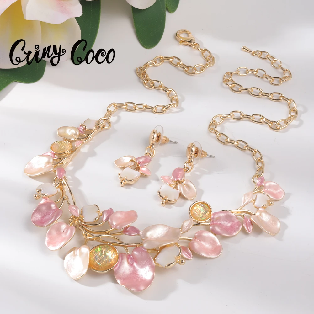 Cring Coco Choker Enamel Leaf Necklace Trendy 2022 Birthday Gift Pink Color Plant Chain Necklaces for Women Summer Holiday Party